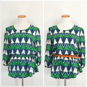 Diamond Print Peplum Popover Blouse